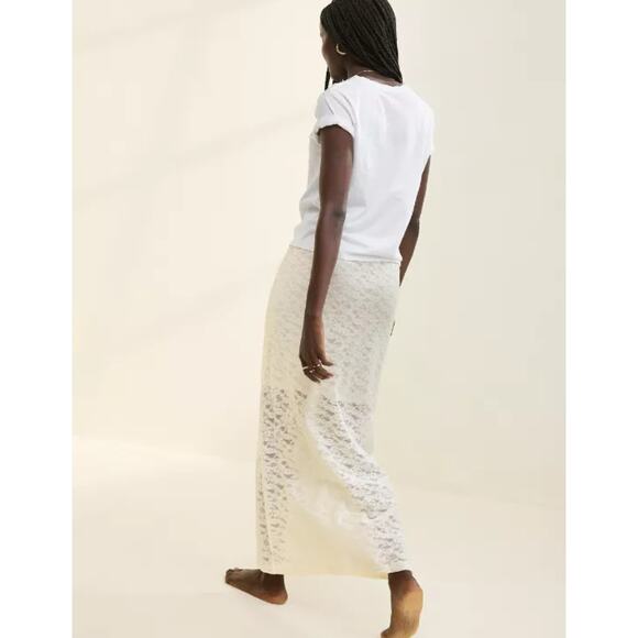 Aerie Vintage Lace Midi Skirt Black Elastic Waist Pull On Women's Large NWT - Picture 3 of 8